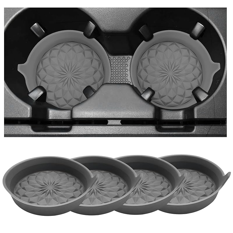 Kit com 4 Porta-Copos para Carro BWBWND em Silicone, Antiderrapantes, com Textura Diamantada, Cinza
