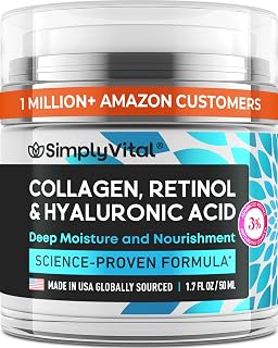 SimplyVital Retinol Collagen Face & Neck Moisturizer - Anti-Aging Hydrating Cream with Hyaluronic Acid for Women & Men, Made in USA, 1.7oz