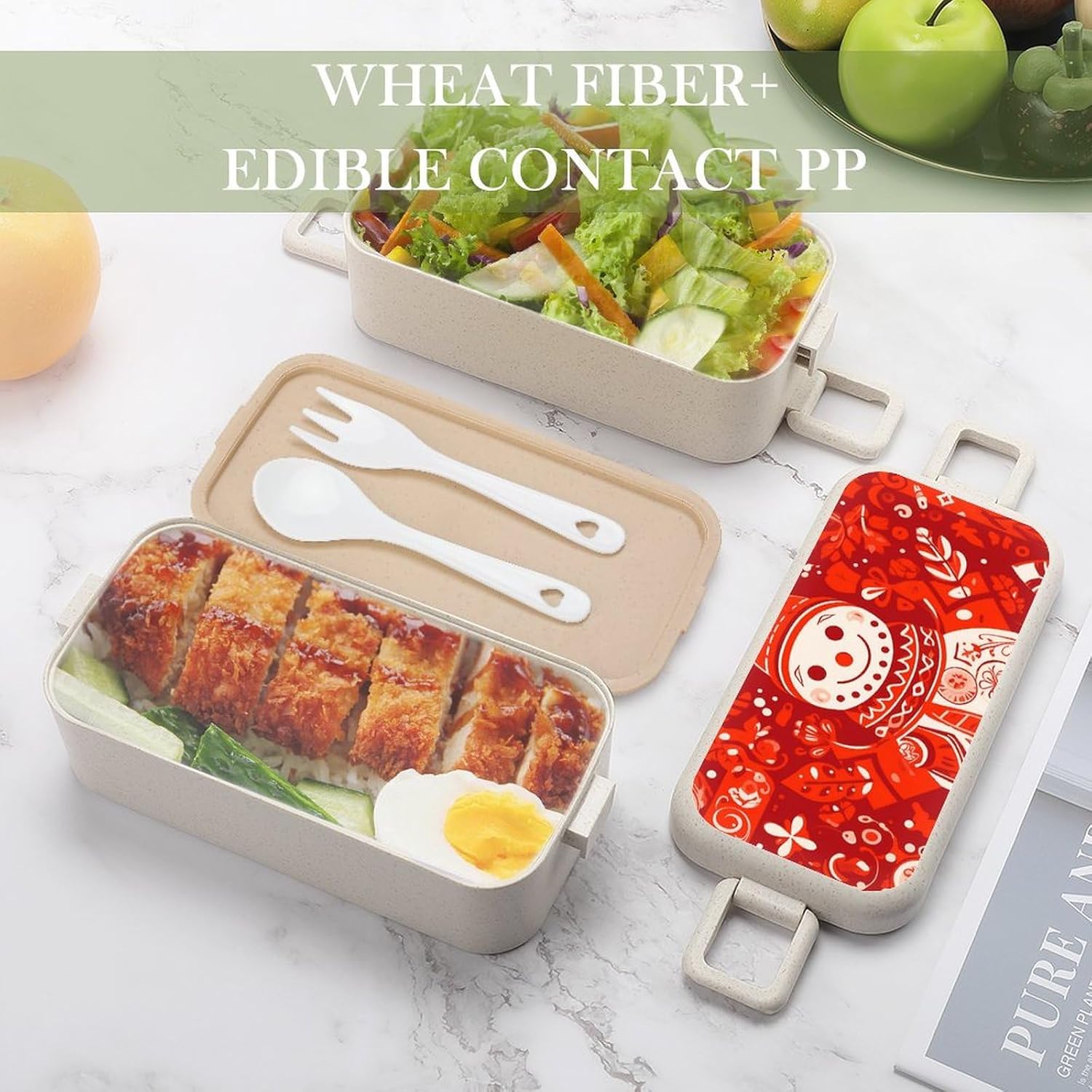 Lunch Box Bento Premium Snowman Window Grilles Printed Bento Box Bento with Spoon And Fork with Compartment Containers Suitable for Men And Women, style
