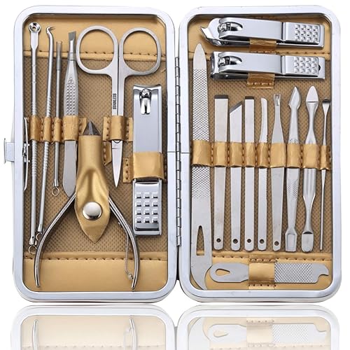 Juego de manicura kit profesional de pedicura 19 piezas cortaúñas para hombres y mujeres cortador afilado de acero inoxidable tijeras para el Juego de manicura kit profesional de pedicura 19 piezas cortaúñas para hombres y mujeres cortador afilado de acero inoxidable tijeras para el