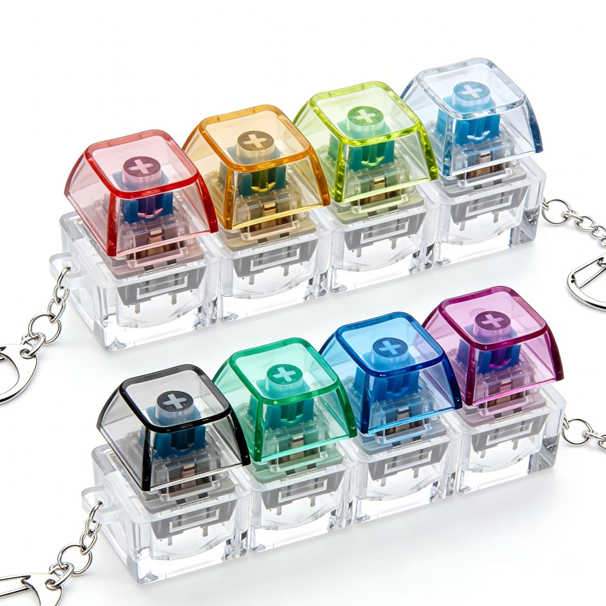 2 Pcs Keyboard Fidget Toy 4 In 1 Keychain Fidget Clicker, Transparent Mini Finger Button Toy, Stress Relief Sensory Tool for Kids Adults Office Travel Daily Use