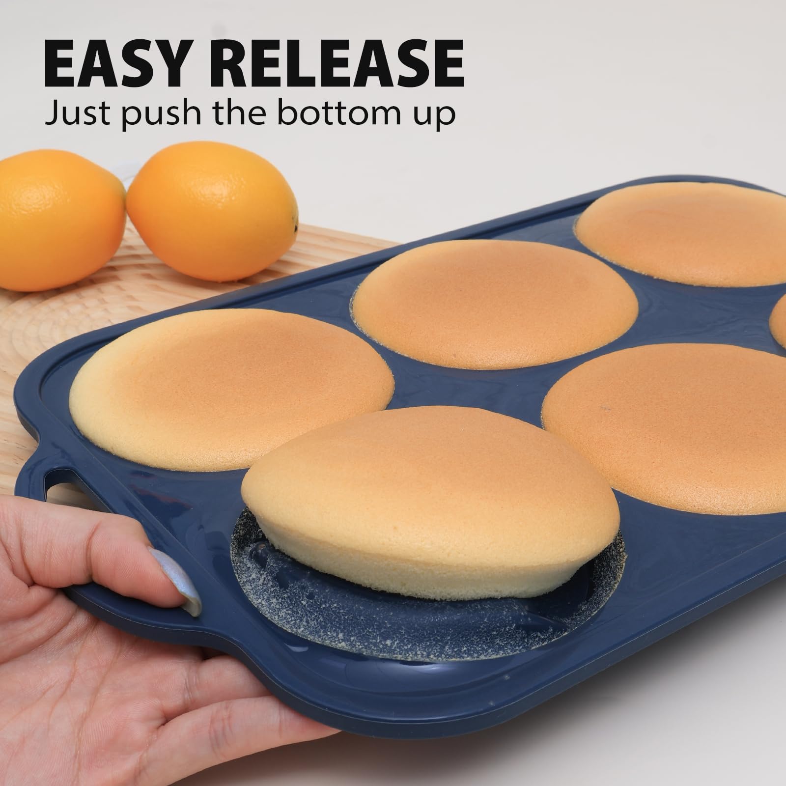 Molde de silicona grande de 4 pulgadas para magdalenas con marco de metal, molde de silicona antiadherente para horno, molde grande para hornear pasteles Whoopie con asa para sándwich de 6