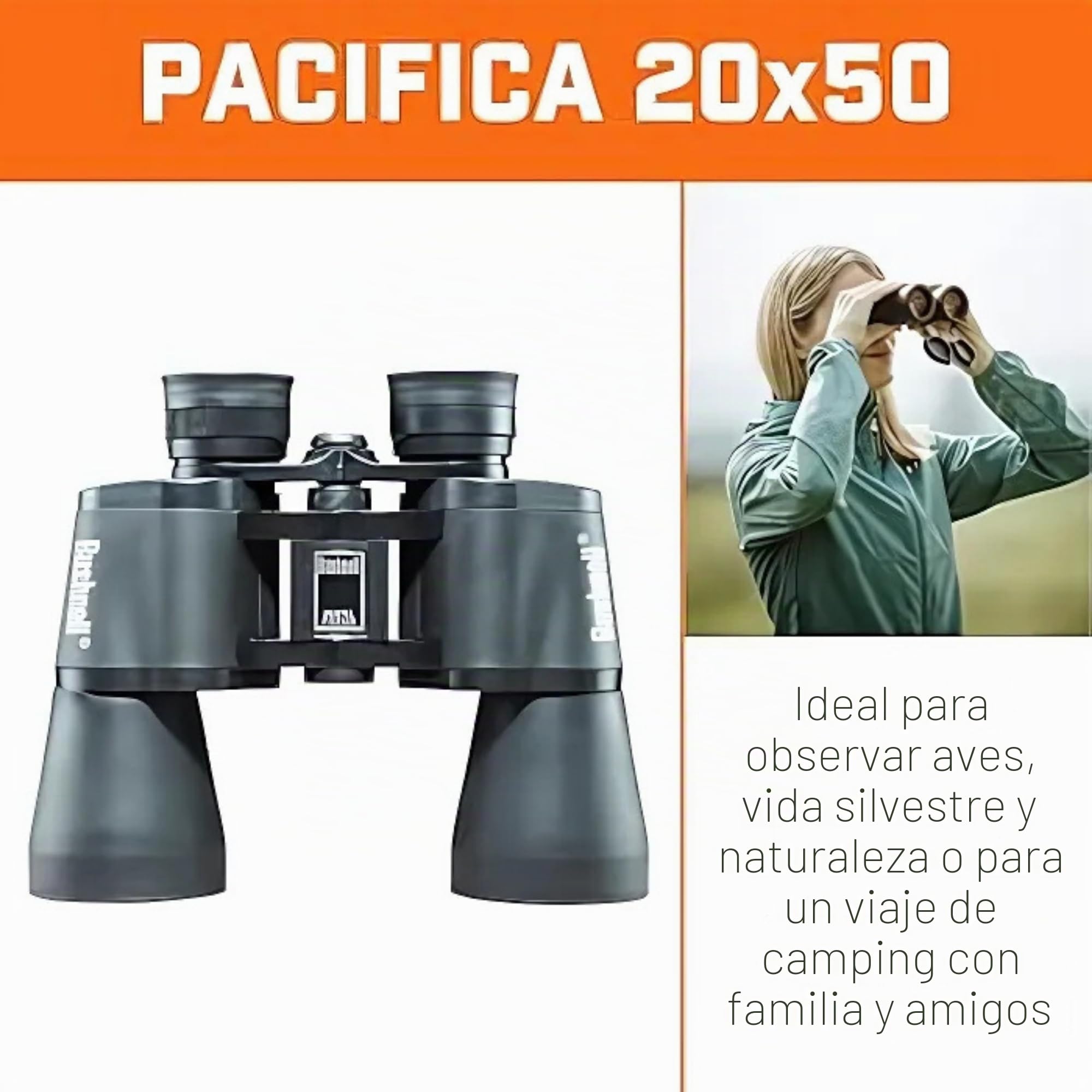Bushnell - Pacifica - 20x50 - Negro - Prisma Porro - Binocular de gran potencia - 212050