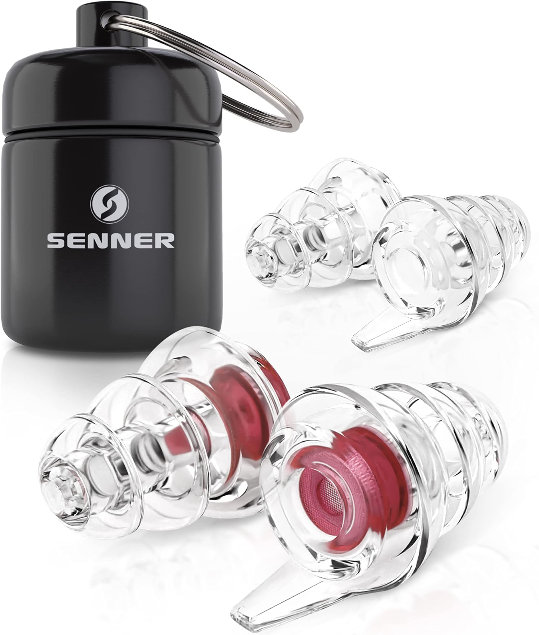 MusicPro Ear Protection Earplugs from Noise for Concert, Festival, Music and Disco with Aluminium Case, Red/Transparent