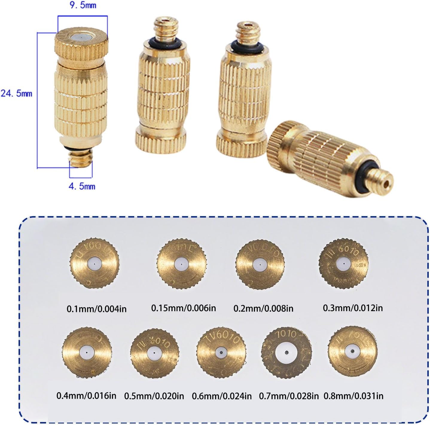 高圧ミストノズル 真鍮ミストノズル 防滴 除塵 温室 真鍮 耐摩耗性 50個 黄 0.3mmオリフィス径