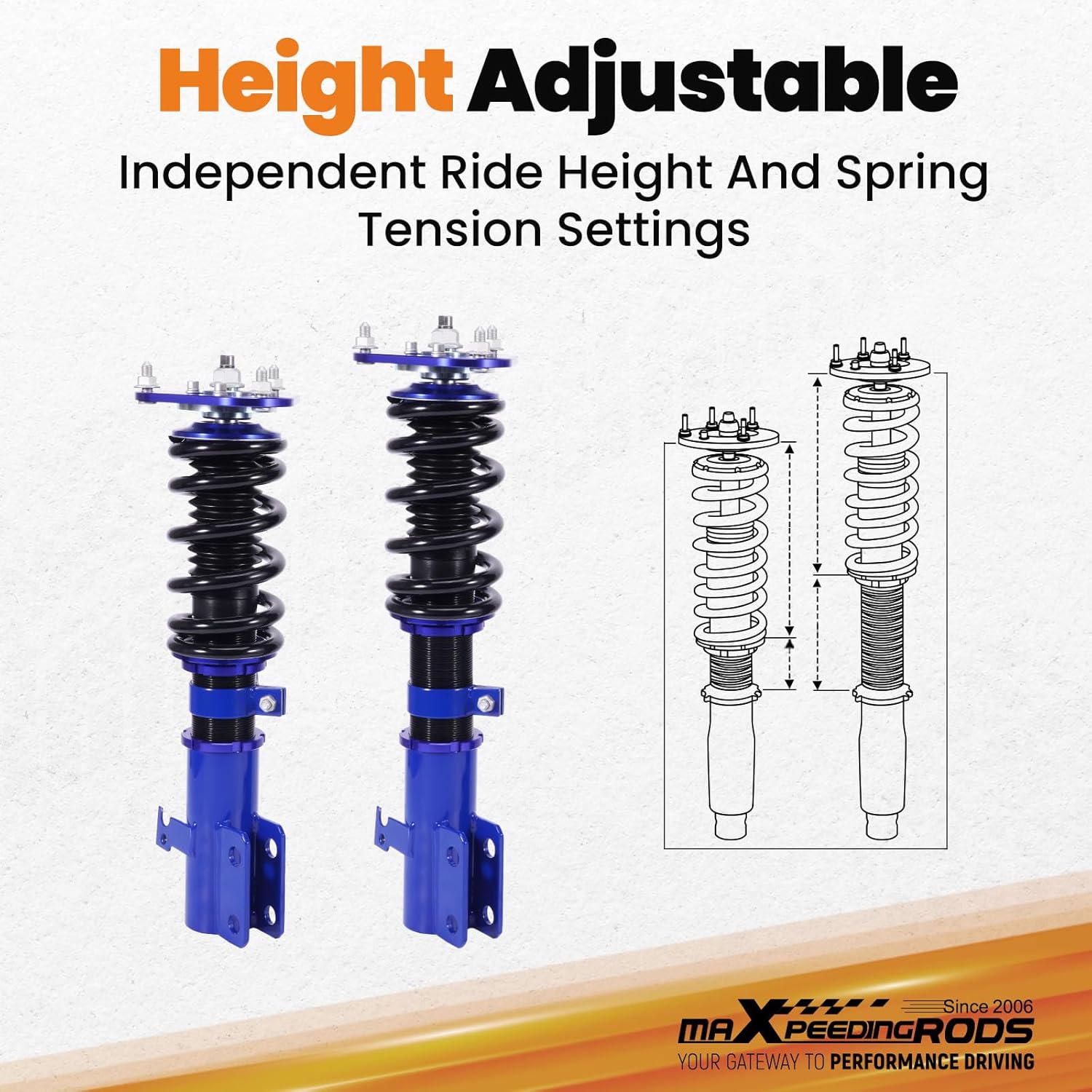 maXpeedingrods Coilovers for Toyota Corolla E130 2003-2008, for Toyota Matrix XRS E130 2003-2008, Height Adjustable Coilovers Suspension Kit, Preset Damping Lowering Kit Blue