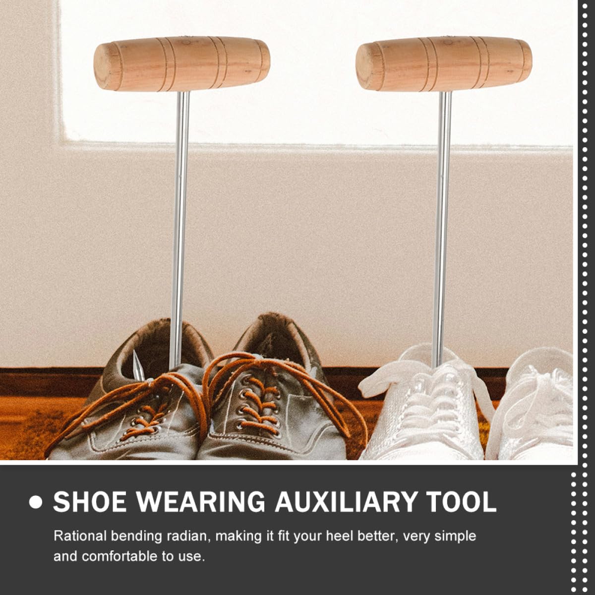 SHINEOFI Set 3 Pezzi Alzacoperte in Acciaio Inossidabile Manico in Legno, Superficie Liscia, Accessorio Aiuto Scarpe per Proteggere Scarpe e Piedi