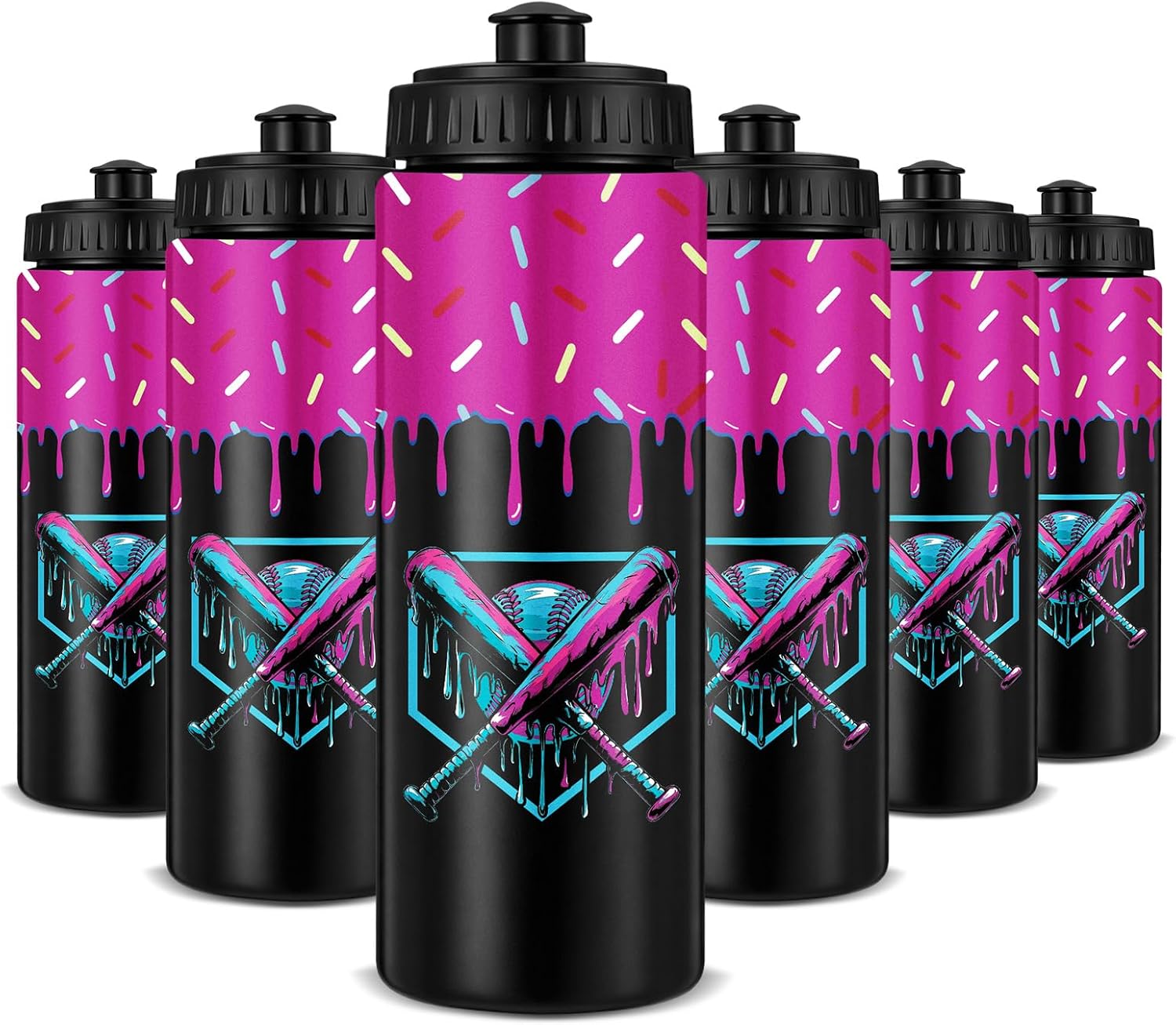 12 Pcs Baseball Drip Ice Cream Water Bottle Bulk Birthday Party Reusable Sports Bottle 20 oz Baseball Accessories Gifts School Sports