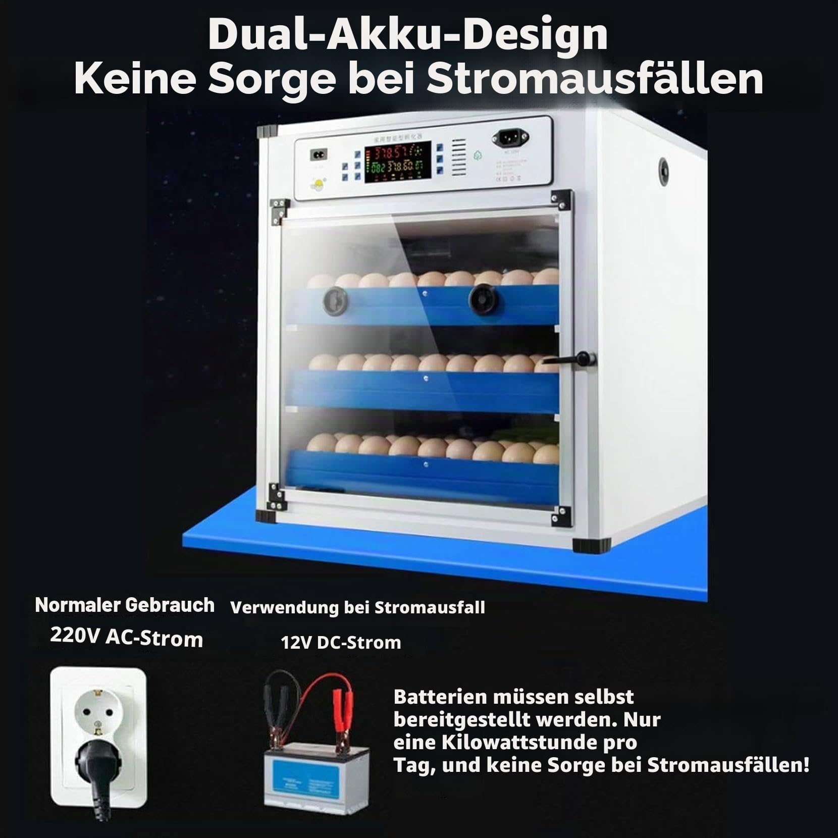 136/204/372/ 340 Eggs Incubator with Automatic Egg Turning and Automatic Water Addition, Humidity & Temperature Control ,Wi-Fi Function, Built-In Egg Candler, Incubators Kit for Farm Poultry 136Eggs