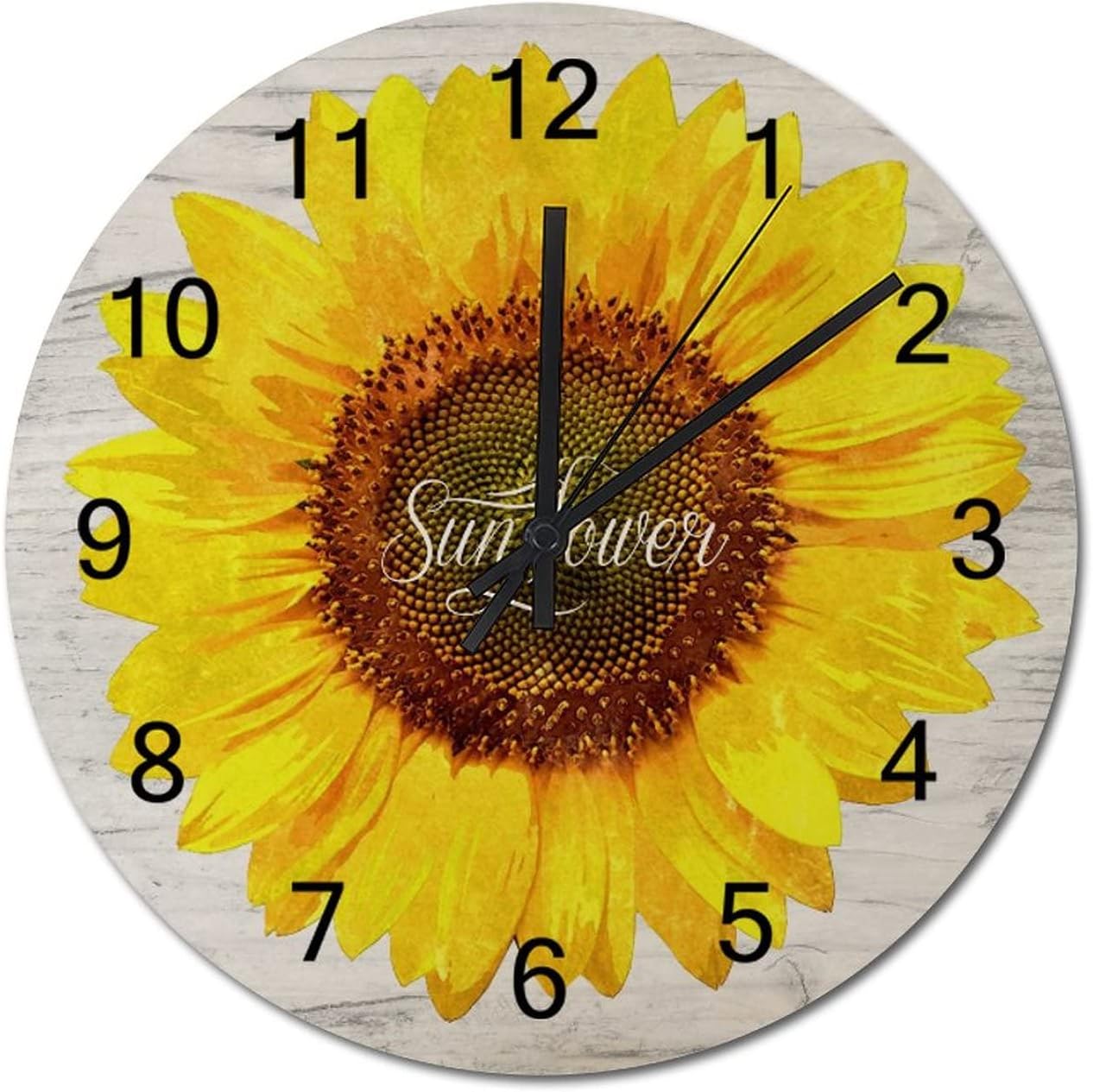 Clocks Yellow Sunflower Indoor Clocks Battery Operated Silent Non-Ticking Yellow Sunflower on Wood Broad Rustic Round Clock for Home Living Room Office Decoration 15 Inch