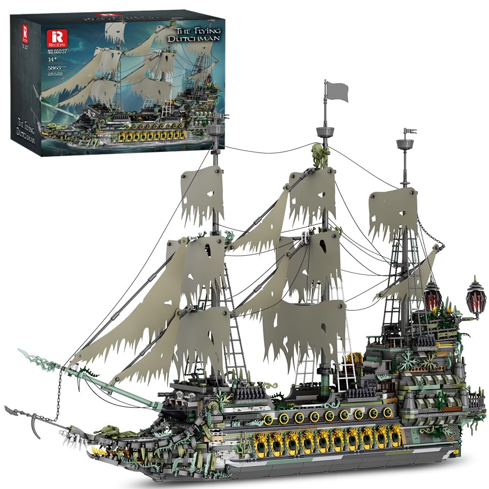highdar Pirate Ship Building Blocks, 5865 Pieces Flying Dutchman Large MOC Construction Kit, Sailing Ship Model Creative for Adult Collections Enthusiasts