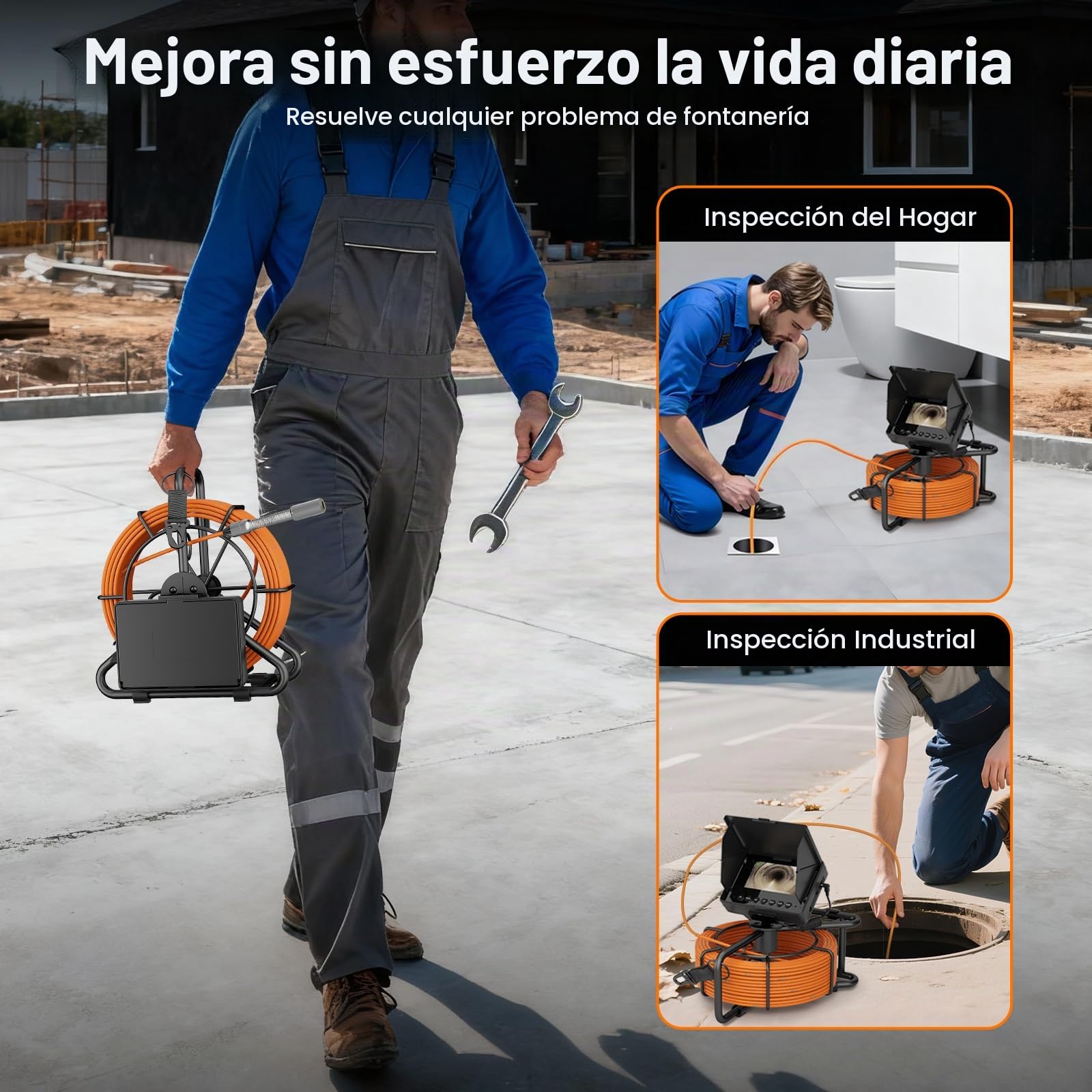 Cámara de Inspección, 4,3" Cámara para Tuberías con Función DVR, Snake Camara con Batería de 8500mAh y Marcadores de Metros, 23mm Endoscopio Industrial con 12 Luces LED (30M)