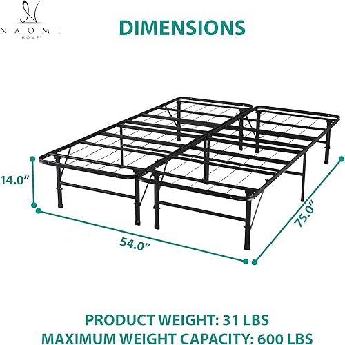 Miniatura 2 de Naomi Home Base de cama de metal individual XL, cama de plataforma de metal de 14 pulgadas con base de colchón de listones de acero resistente (no
