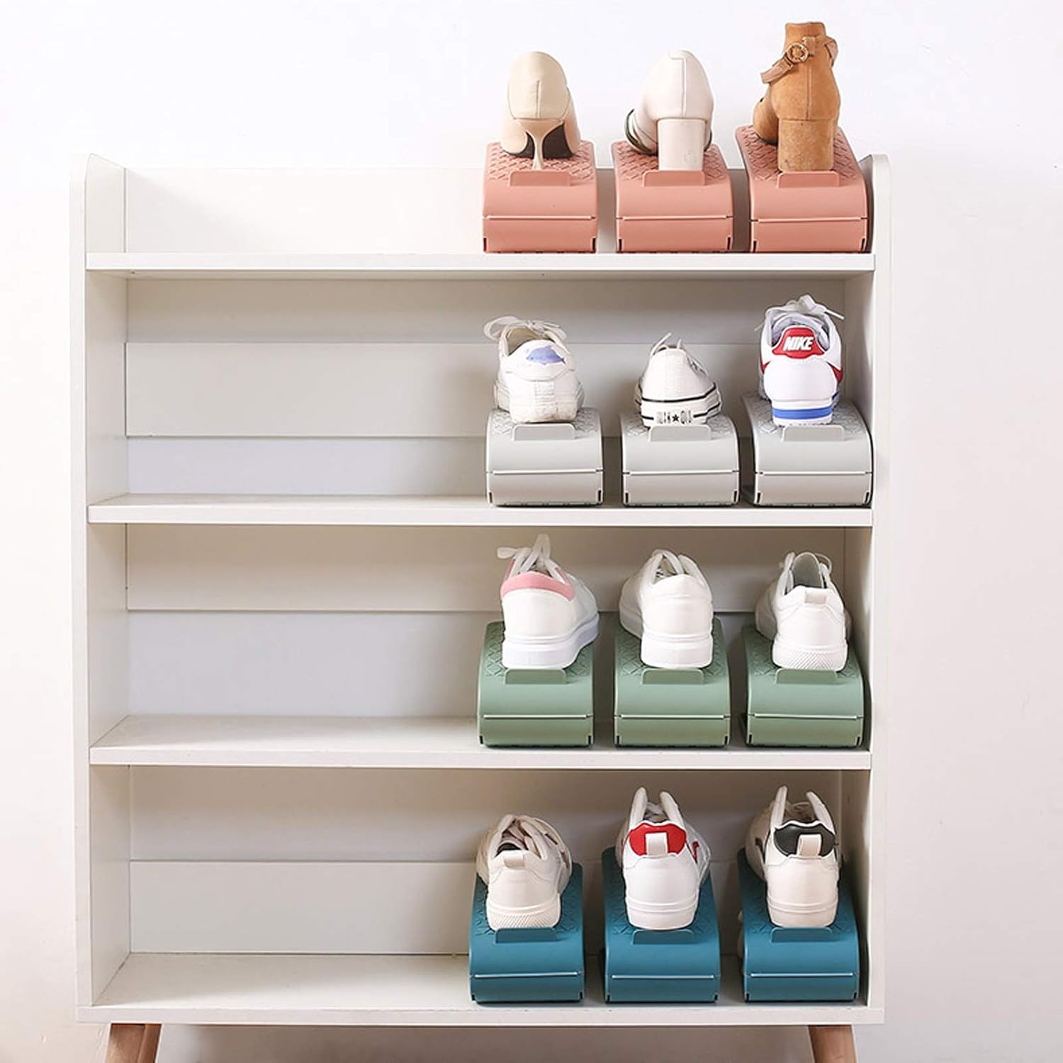 Adjustable Shoe Slots Shoe Rack 2 Tier Space-Saver Storage Organizer Shoe Cabinet Home Dormitory Living Room 11X26.5X6-20CM (Color : Blue Size : 16 pc) (Blue 8 pc)