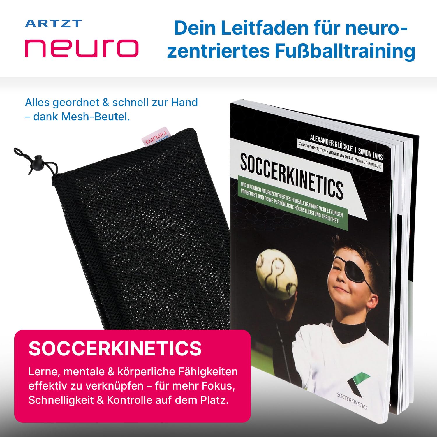 Fußball Set für neurozentriertes Fußballtraining | Fußball Trainingsset | Fussball Trainingszubehör | Reaktionstraining & Koordinationstraining | 18 Tools inkl. Soccerkinetics Übungsbuch