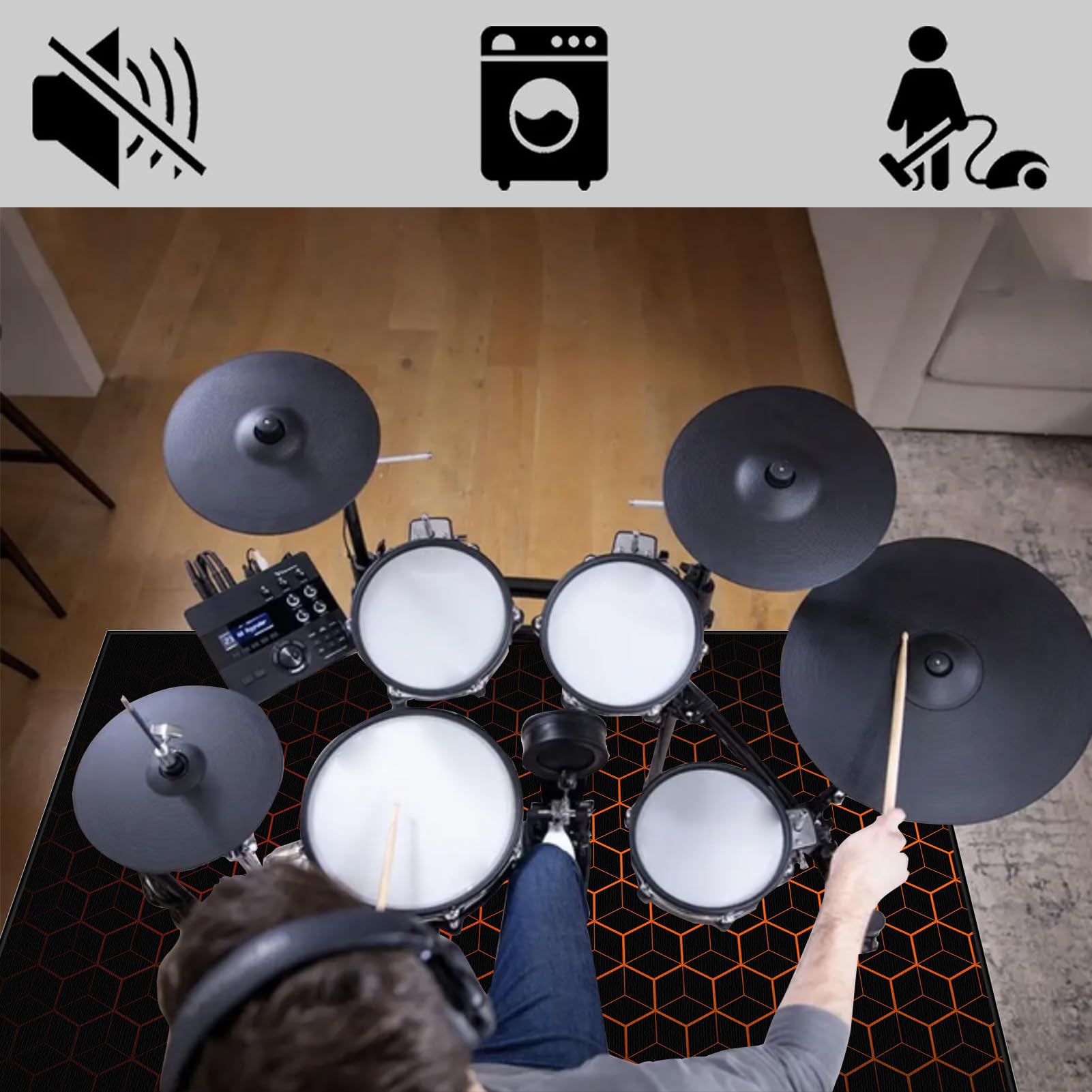 Schallschutzmatte Schlagzeug Teppich Schallschutz Teppich Trommelteppiche Akustik Drum Teppich Trommel Teppiche für Bass Drum Snare Elektronische schlagzeugteppich Instrumente Teppich 160 x 140 cm