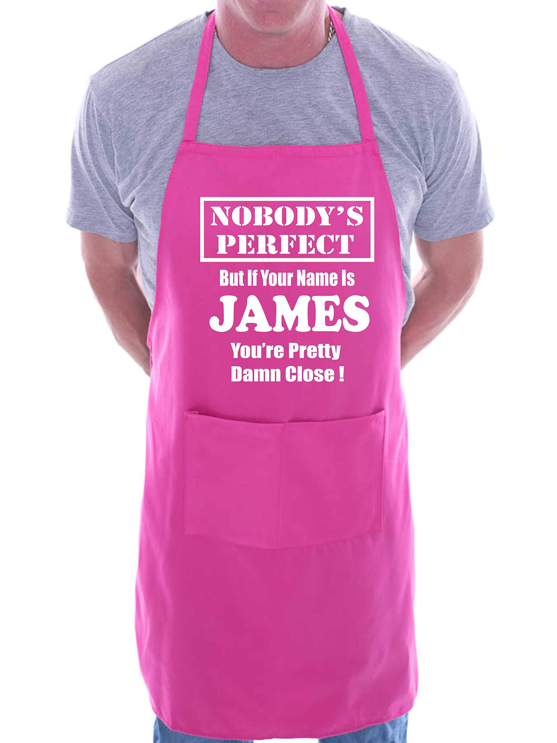 Print4U Mens Personalised Apron James Name Of Your Choice Pink