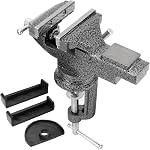 2 Pcs 3 Inch Universal Table Vise Clamp, 360° Swivel Base Clamp, Portable Work Bench Vise with Gaskets & Gloves, for Woodworking/Drilling/Metalworking, Black