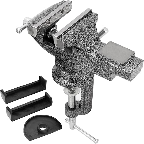 Miniatura 4 de Paquete de 2 tornillos de banco universales de 3 pulgadas, abrazadera de base giratoria de 360°, mini banco de trabajo portátil con juntas de goma y