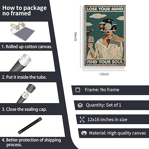 Miniatura 4 de Póster Funky Lose Your Mind Find Your Soul - Lienzo decorativo para pared con cita inspiradora de salud mental, impresión retro, música estética