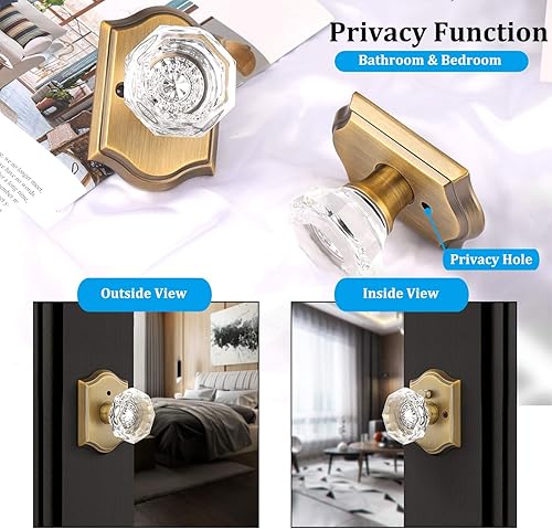 Miniatura 3 de Gobrico Juego de cerraduras de puerta de privacidad, pomos de cristal resistentes, pomos para puerta de bañocama sin llave con cerradura en el