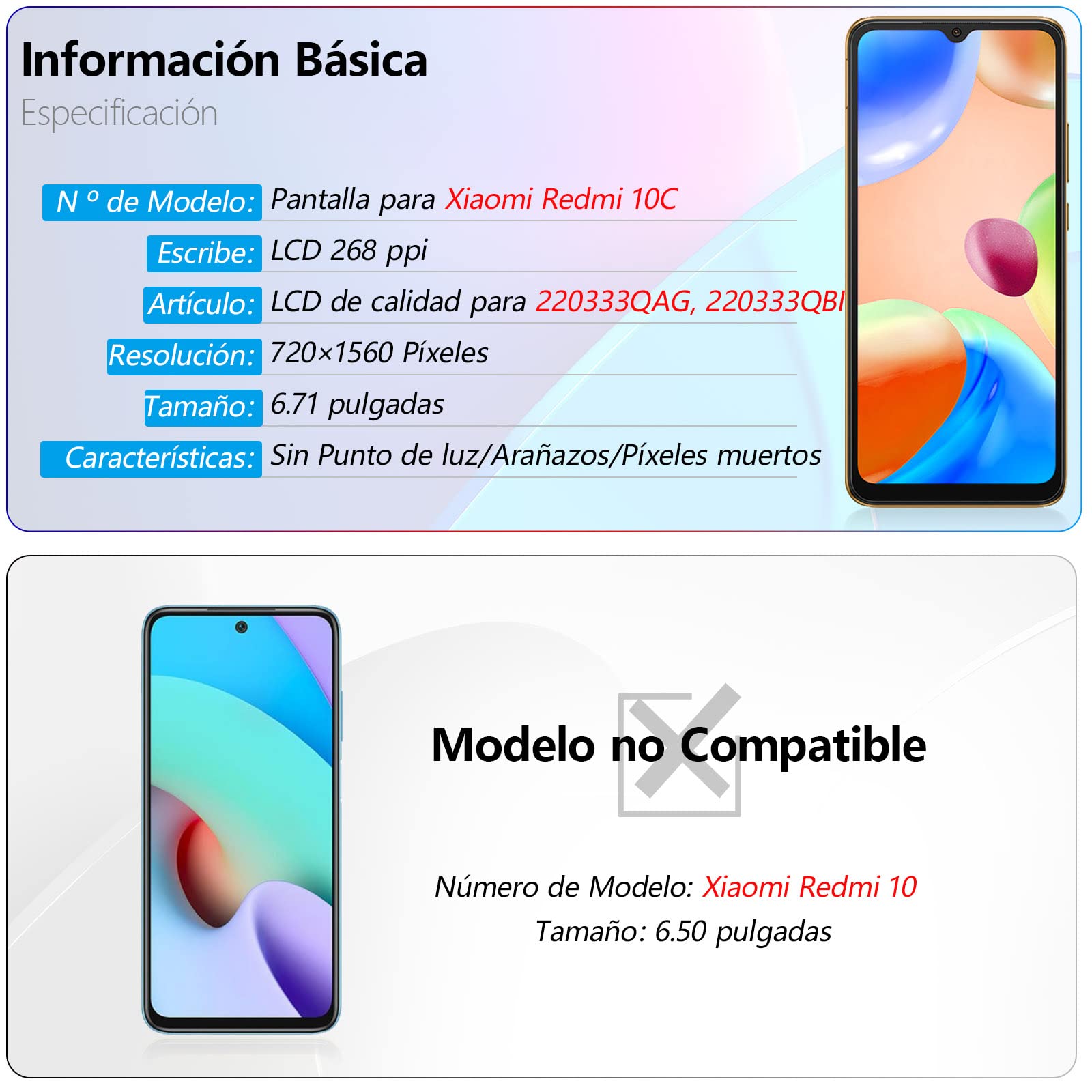 RongZy para Xiaomi Redmi 10C 220333QAG 220333QBI 220333QNY 220333QL LCD+Pantalla Táctil Digitalizador Asamblea Reemplazo +Reparación Herramientas(Negro con Marco)