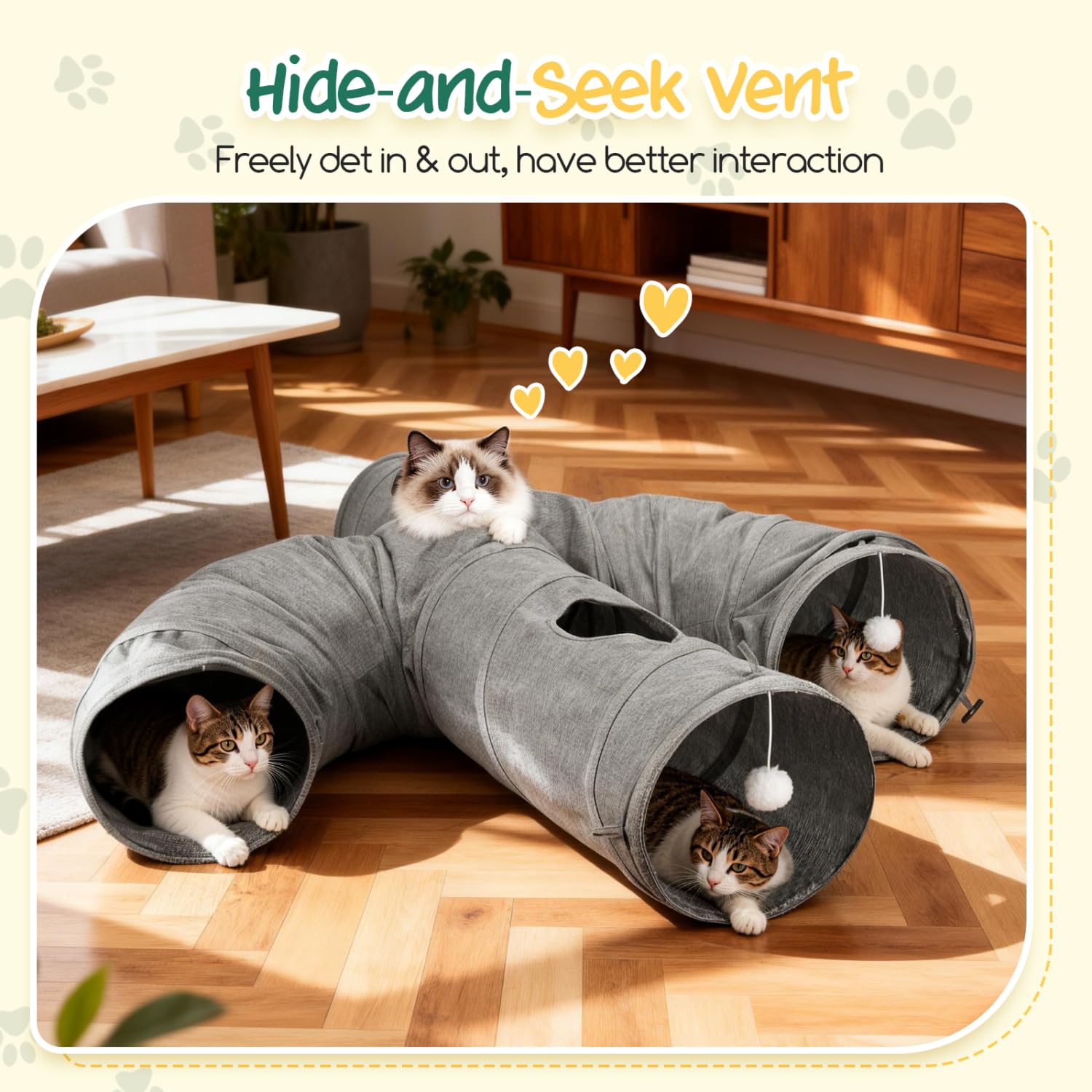 Nobleza Túnel para Gatos – Túnel de Juego Plegable de Tela Oxford Resistente, con Caña de Pescar y Agujeros de Espía para Diversión Interactiva en Interiores, Cactus