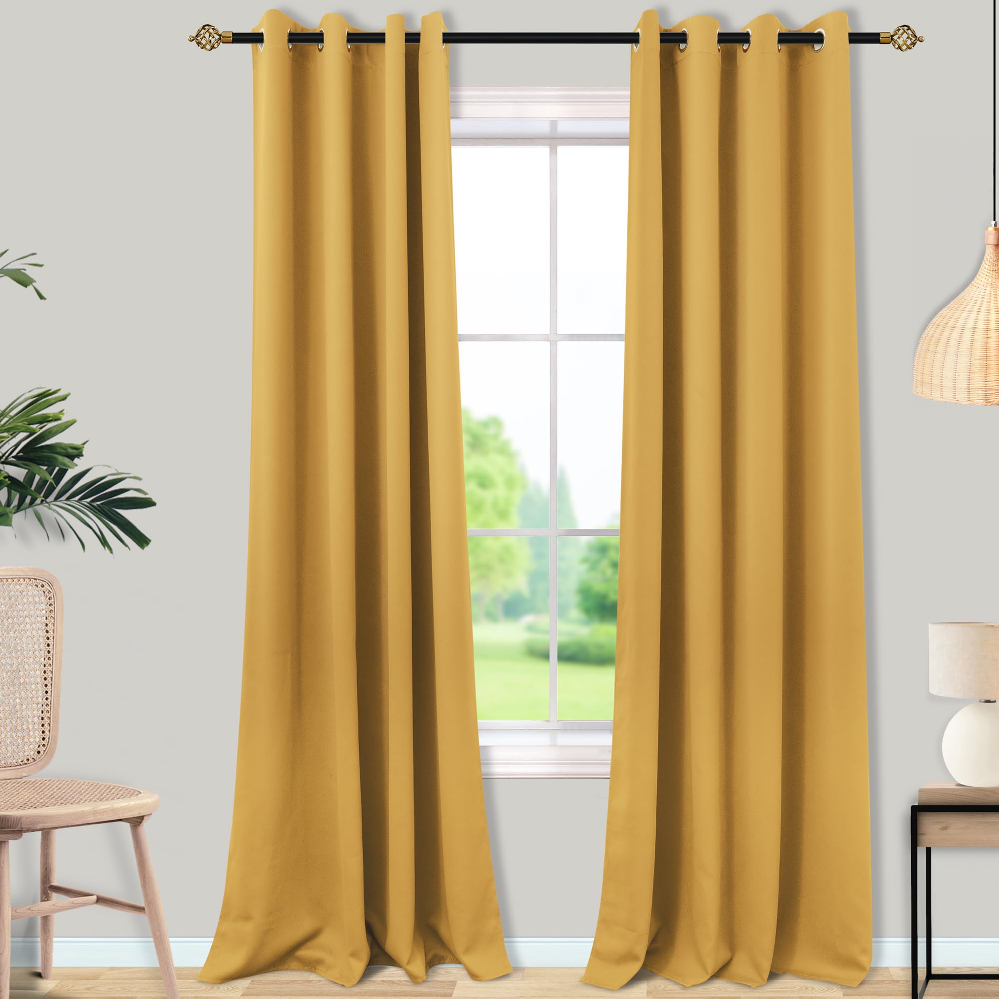 Mrs.Naturall Gold Blackout Christmas Holiday Decorative Curtains Drapes for Dining Room Family Room,Luxury Curtains 108 Inch Long for Living Room
