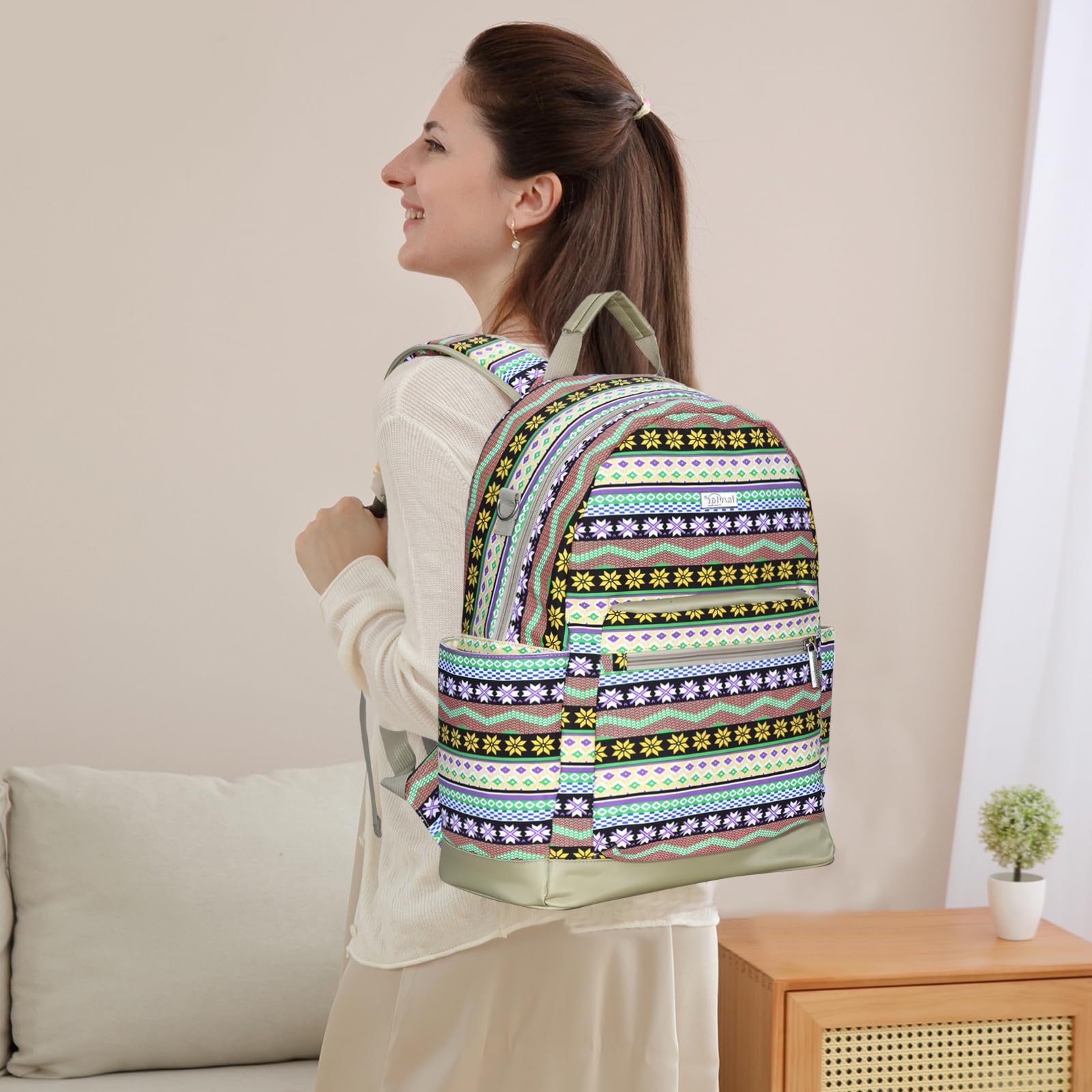 SONARIN Stile Etnico Zaino Fasciatoio,Grande Capacità Borsa per Pannolini Zaino Mamma Neonato Borsa Fasciatoio da Viaggio Portatile con Fasciatoio & Ganci per Passeggino(Giallo Maya)