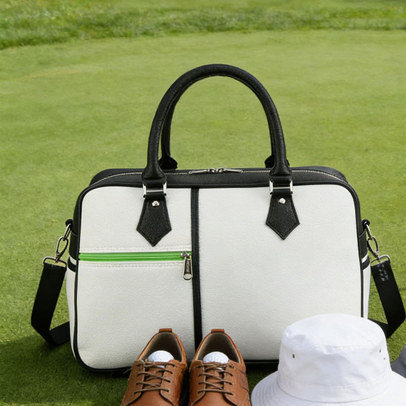 Zunate Borsone in PU, Borsa Sportiva da Viaggio Modello Lichee con Scomparto per Scarpe, Tracolla Staccabile, Borsa da Palestra per Allenamento Fitness all'aperto da Portare Avanti (WHITE)