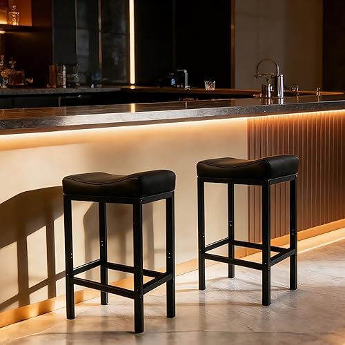 Miniatura 8 de Juego de 2 taburetes de bar de 30 pulgadas de altura de mostrador sin espalda con asiento de piel sintética suave, 300 libras, silla de bar
