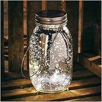 Primitives by Kathy Lighted Silver Mercury Glass Jar Lantern - Vintage Battery Timer 6.75" Decor with 10 Lights
