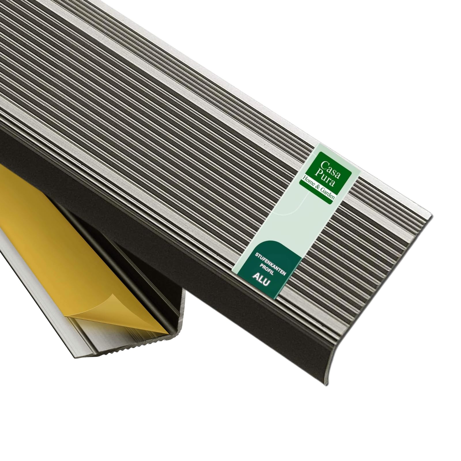 casa pura Aluminium Stair Profile, Stair Edging Profile “Integral”, L-shaped, Non-slip Metal Edging for Stairs, Self-Adhesive Step Profile, Width 30 mm, (Champagne, 90 cm Length)