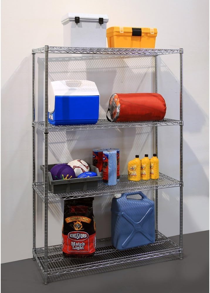 Seville Classics 4-Tier UltraZinc NSF Steel Wire Shelving, 18" D x 48" W x 72" H