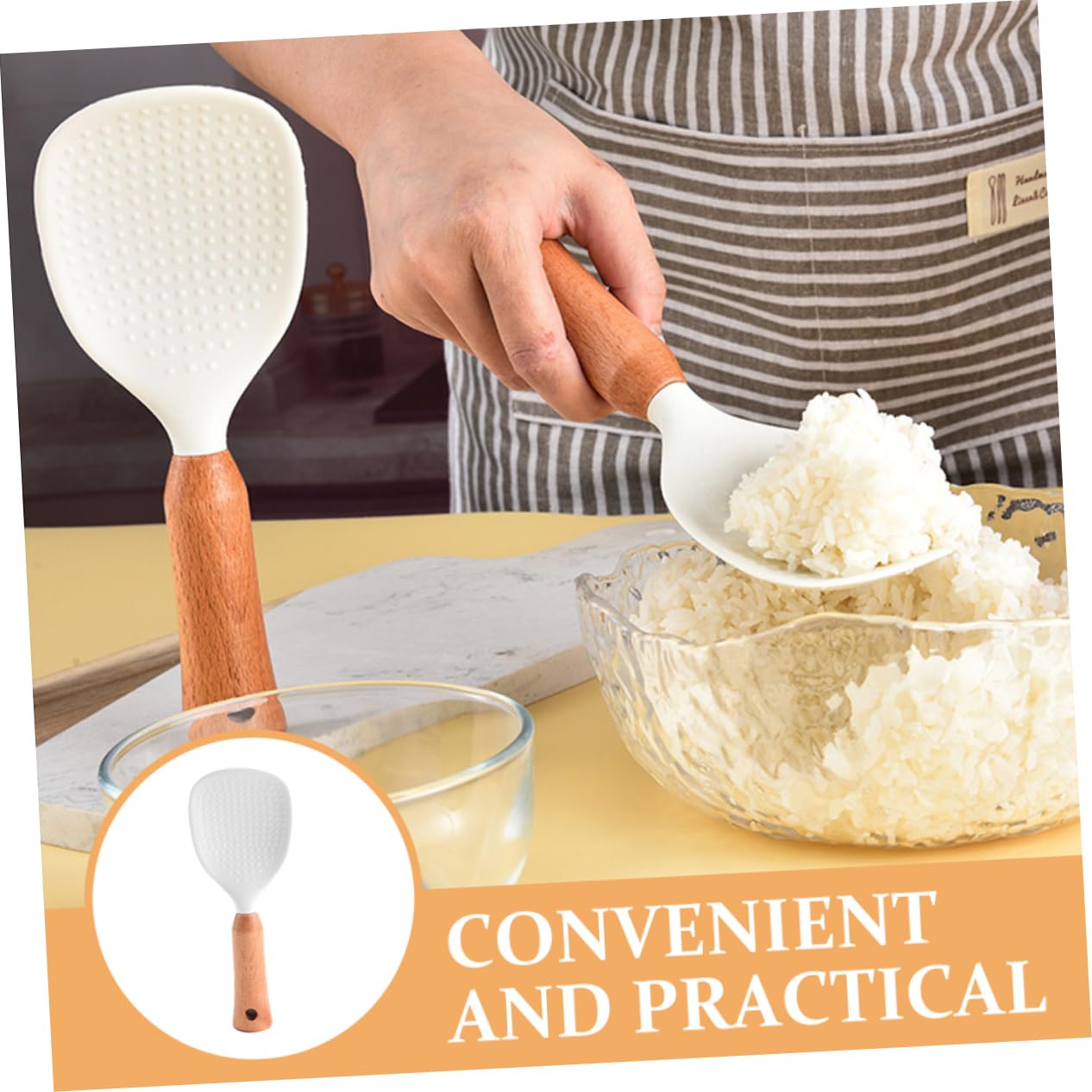 Unomor Rice Paddle Spoon Silicone Rice Spoon Non-stick Comfortable to Hold Handle for Kitchen Dining