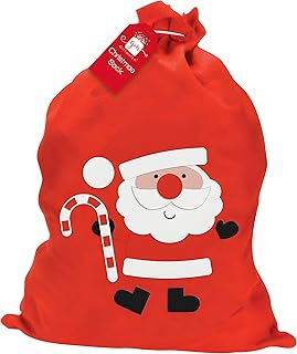 Large Santa Christmas Sack – 60cm x 48.5cm Soft Fabric Gift Bag with Drawstring Closure – Reusable Present Sack for Kids & Grandkids – Festive Santa Design Christmas Gifts Storage Bag