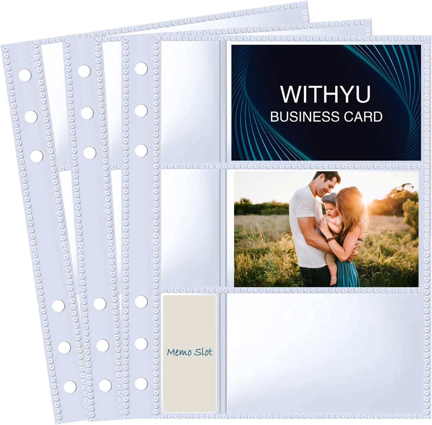A5 Binder 6 Ring Business Card Sleeves with Memo Slot, 40 Pack 240 Pockets Ultra-Clear K-pop Photocard Sleeves, Double Sided 3 Pocket Page Protector for Business Card, Credit Card and K-pop Photocard