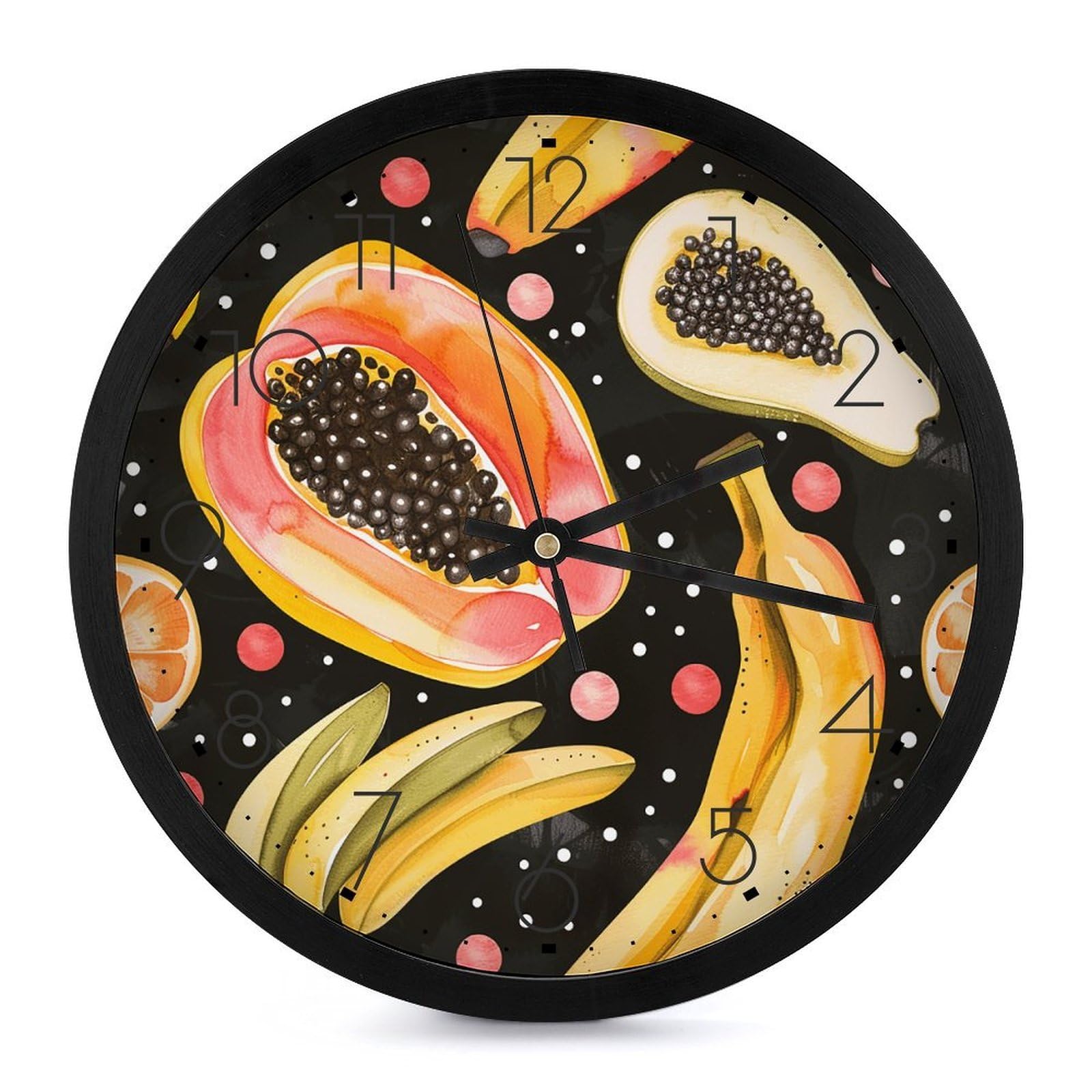 Horloge murale imprimée banane et papaye pour décoration de salon et cuisine