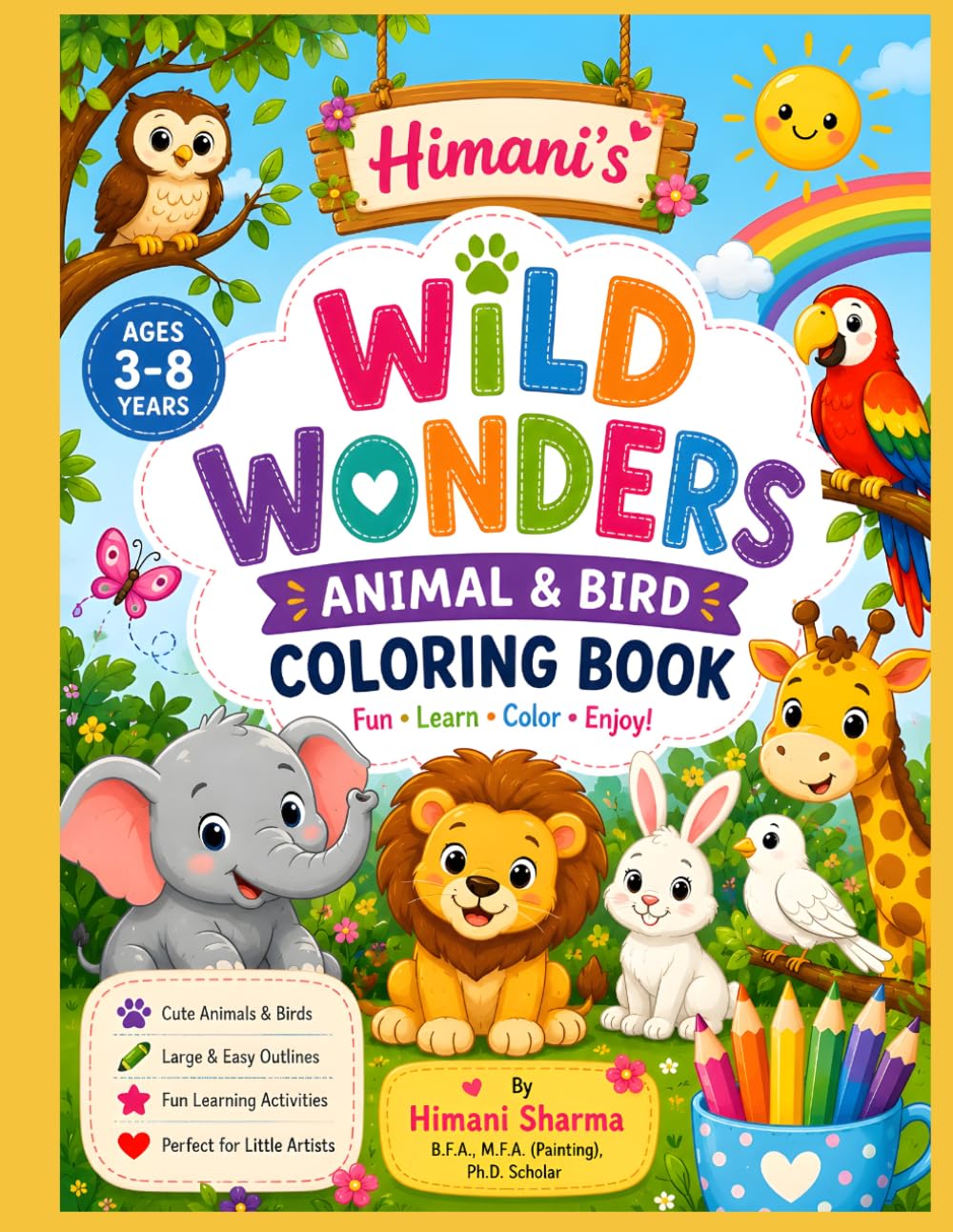Wild Wonders Coloring Book: Animals & Birds Coloring Book for Kids Ages 3–8