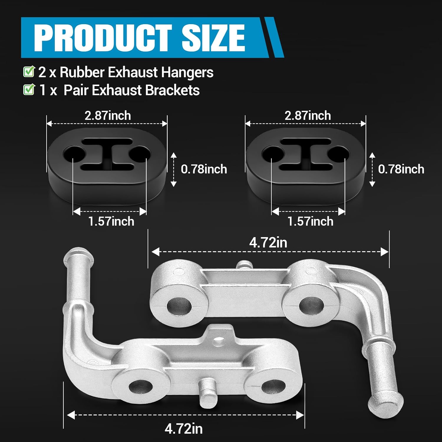 Rear Left & Right Exhaust Bracket Muffler Support Assembly Compatible with 2019-2024 Dodge Ram 1500 Replace 68395841AA 68275662AB, with 2PCS Hanger Rubbers