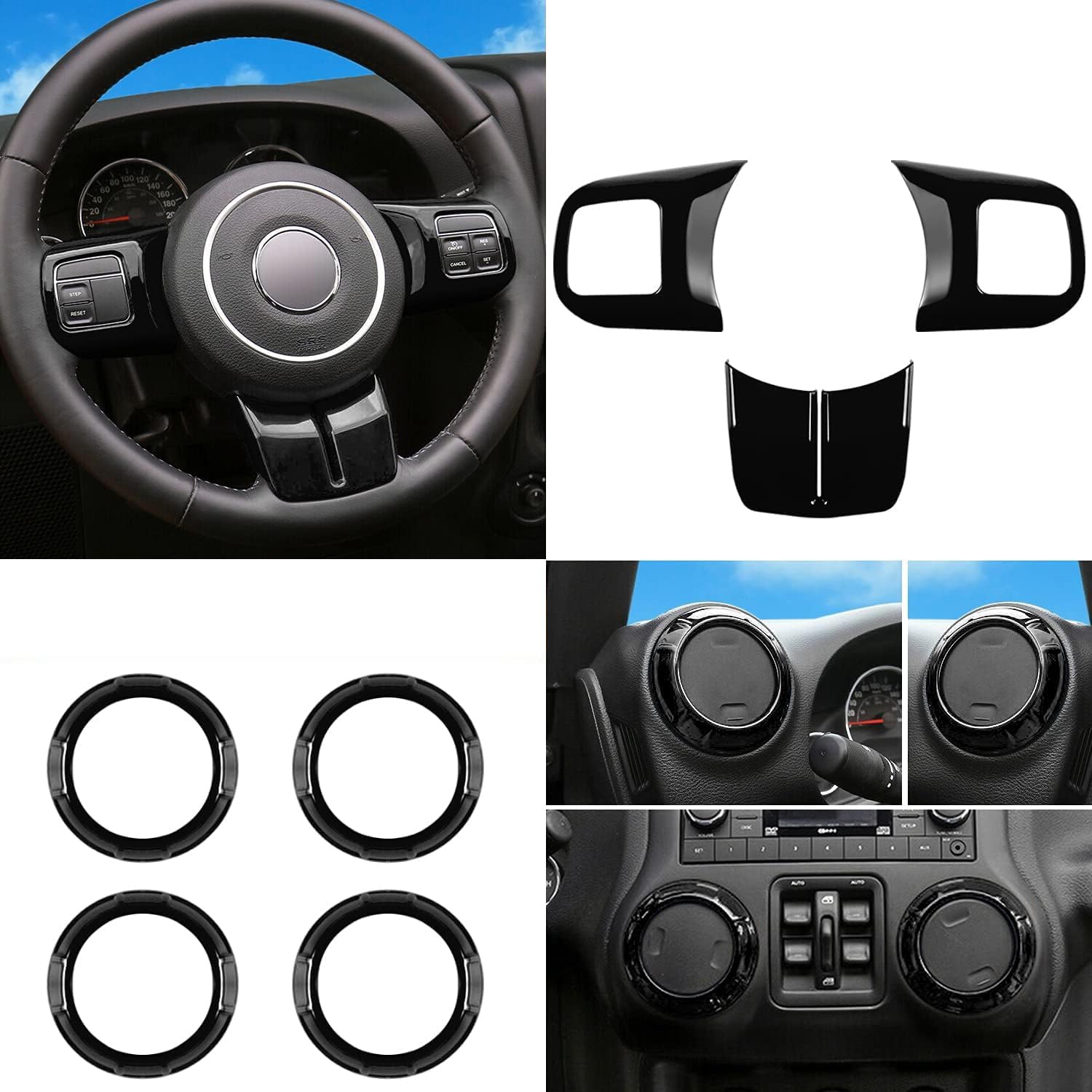 18pcs/Set ABS Interior Mouldings Decoration Kit Trim Cover Compatible with Jeep Wrangler JK 4-Door 2011-2017 (Black)