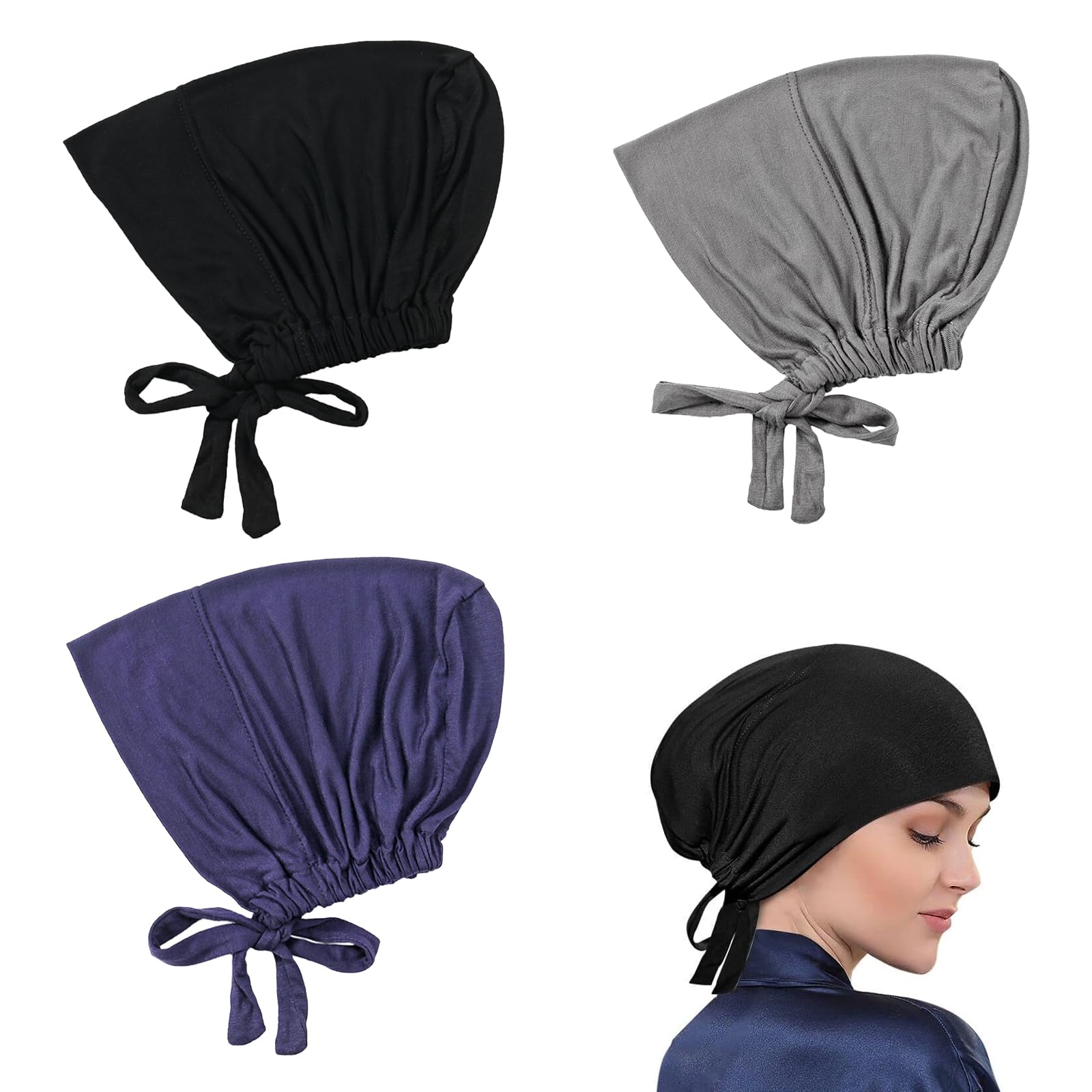 Big Bargain Store 2 Pcs Women Hijab Undercap,Women's Stretch Adjustable Undercap,Islamic Under Scarf Hijab Cap with Tie-Back Closure for Women Girls