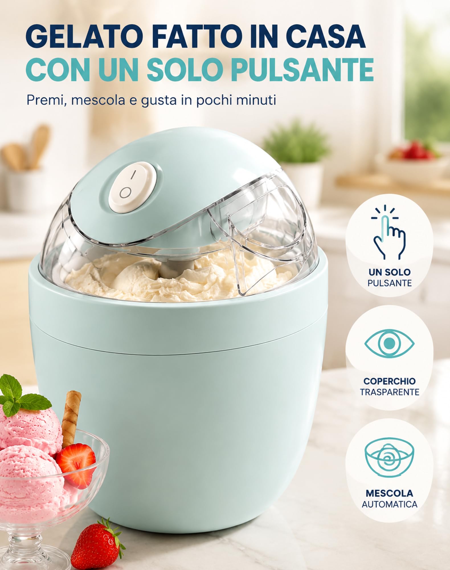 Gelatiera GelatoVivo, Gelato in Pochi Minuti, Non Serve Il Ghiaccio，Azzurro