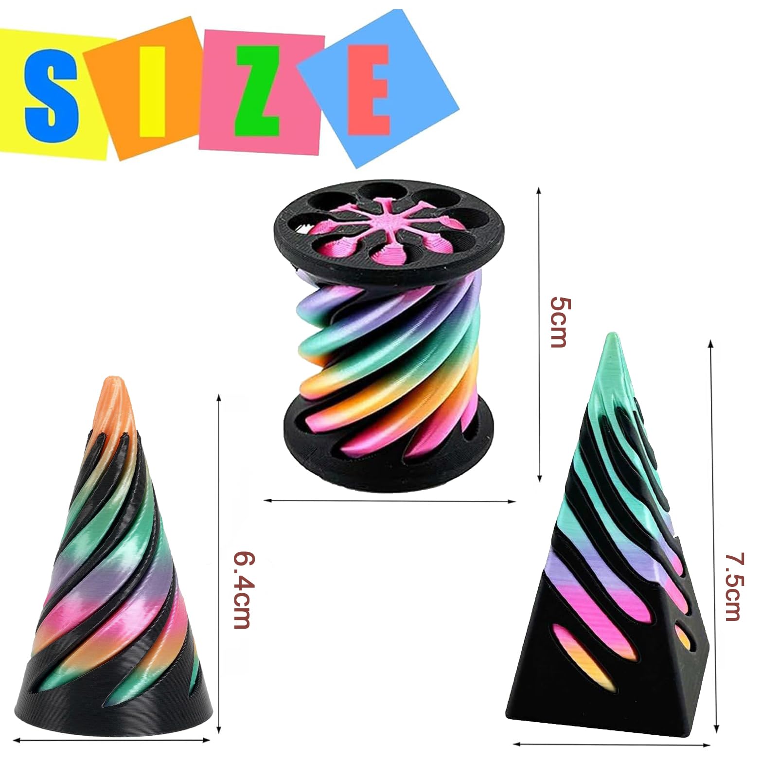 3 PCS Spiral Fidget Toy, Spiral Cone Fidget Toy, 3D Printed Spiral Cone Fidget Toys - Image 2