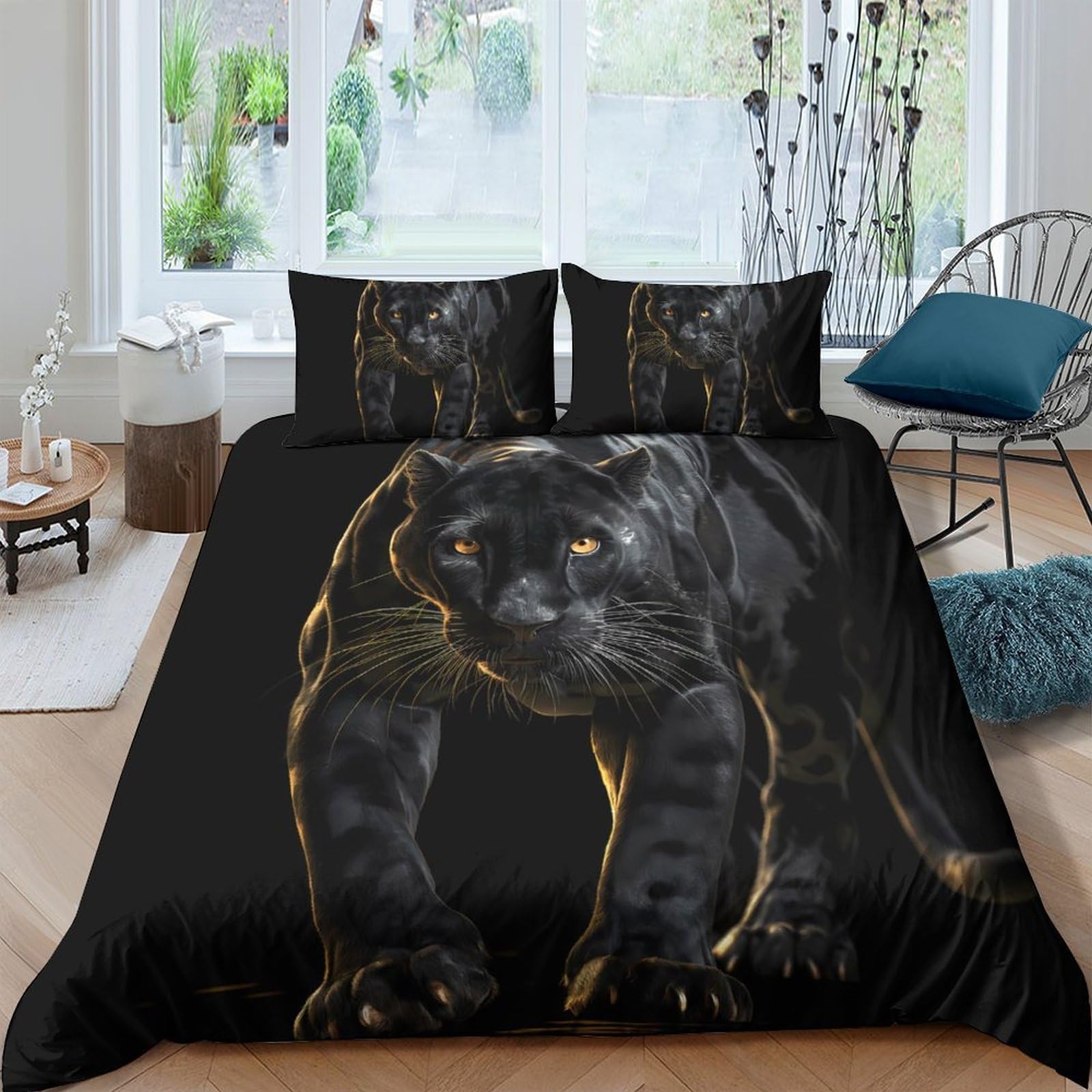 Ctjqhvkz Style-9 3D Printed Black Panther Fitted Sheet Microfiber Soft Breathable Golden Accents Mattress Cover For Bedroom Dorm Decor Single（135X200cm）