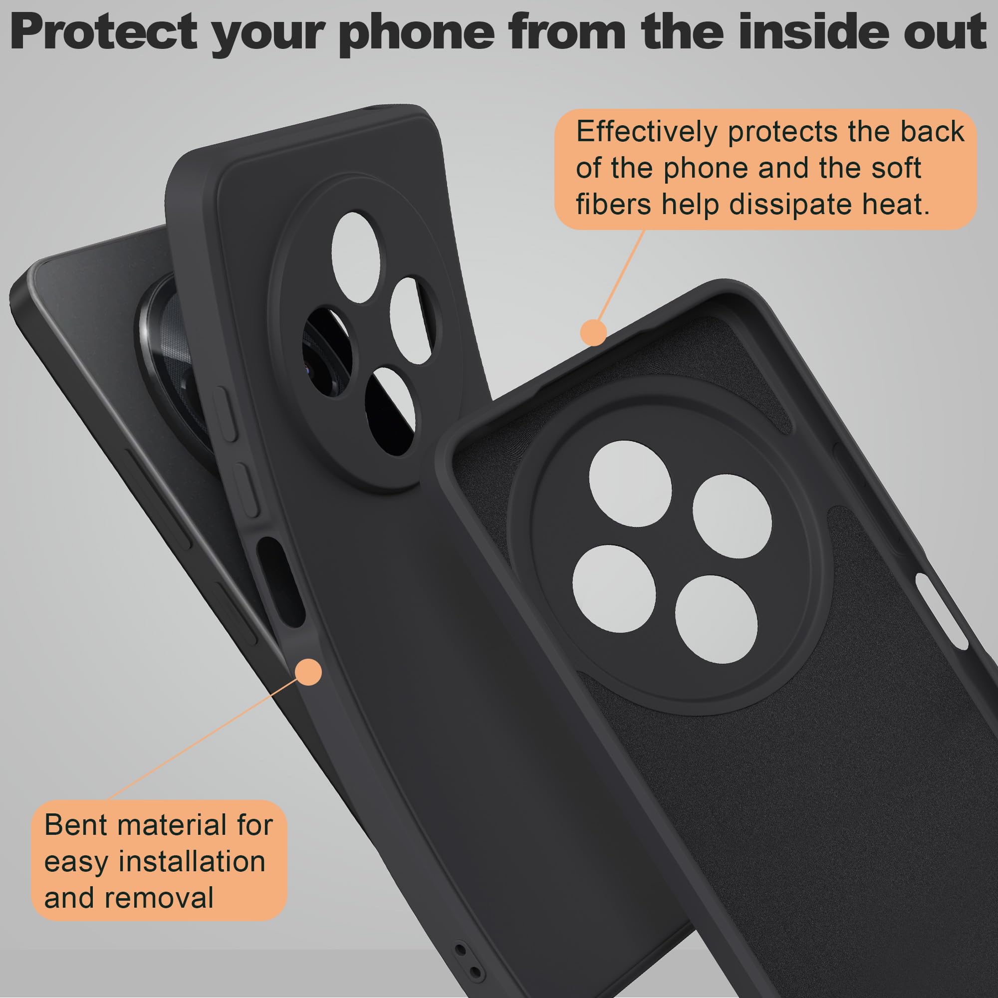 MOONESS Cover per Xiaomi Redmi 14C 4G (6.88") Custodia,Con 2 Pellicola Vetro Temperato Morbida Sottile Liquid TPU Case - Nero