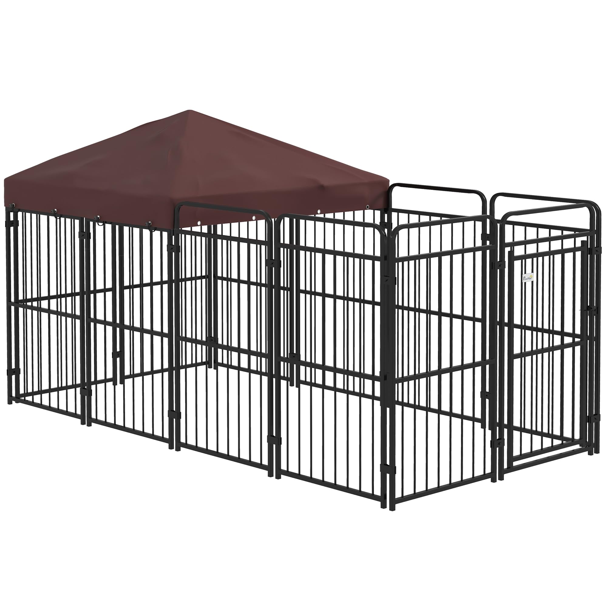 PawHut Zwinger für Hunde im Freien, Hundezwinger mit wasserdichtem Anti-UV-Dach, Metallkäfig für große Hunde, 282x141x159cm, braun