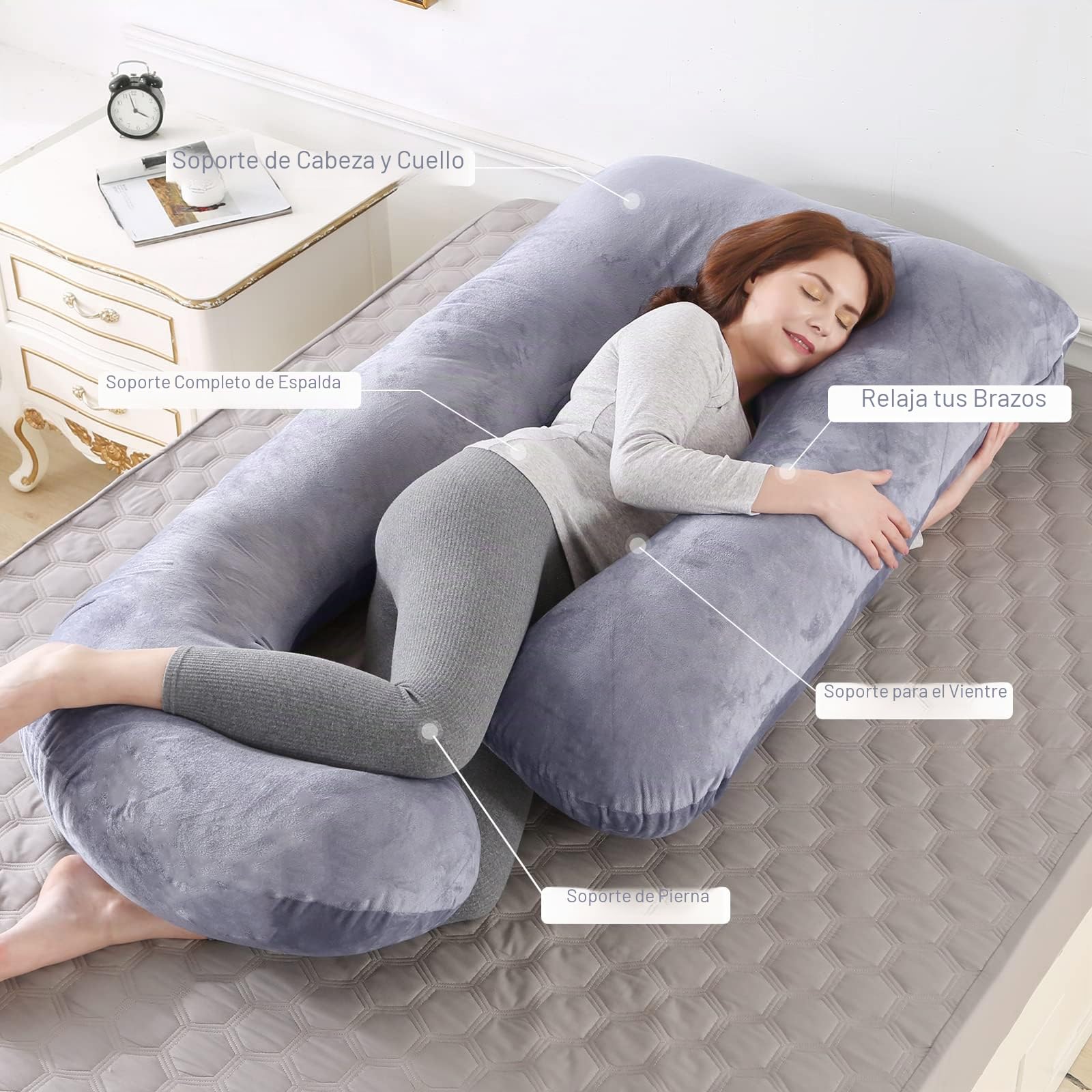Labtec Almohada Embarazada Dormir, Almohada Maternidad y Cuerpo en Forma de U, Almohada de Cuerpo Completo, Caderas de Maternidad, piernas, Vientre para Embarazo y Espalda Almohada