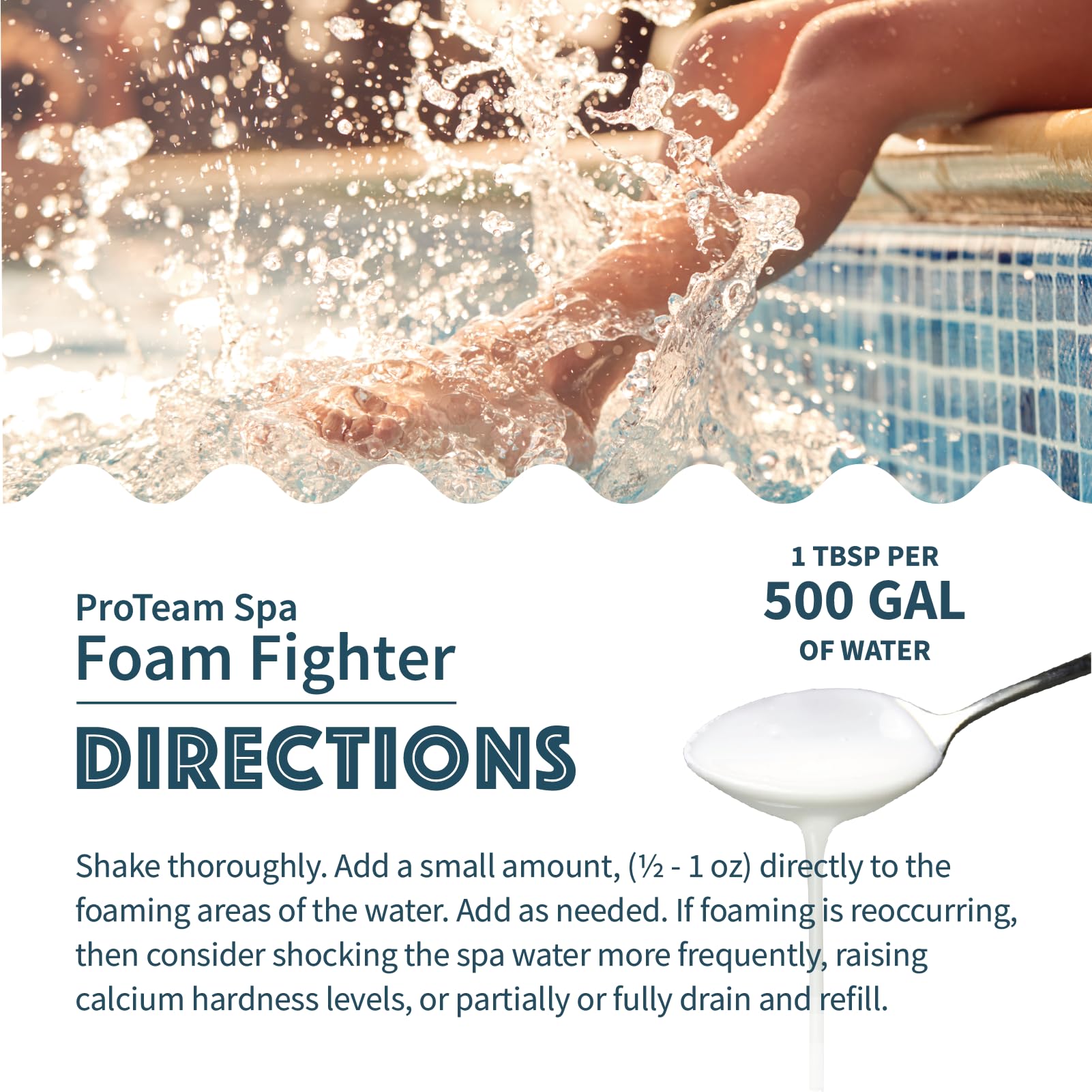 ProTeam Spa Foam Fighter – Éliminateur de mousse de spa aide à la mousse du duvet pour jacuzzi avec guide d'entretien SplashWiz des produits chimiques pour jacuzzi – Fabriqué aux États-Unis (1 pt)