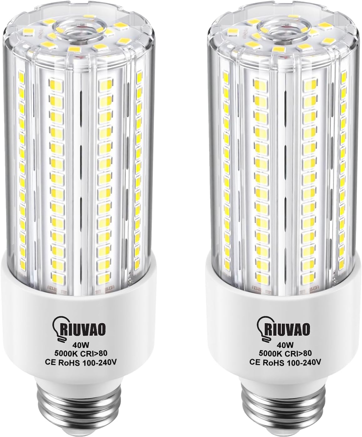 RIUVAO LED Light Bulbs, 300W Equivalent LED Corn Light Bulb, 40W E26 Medium Base Led Corn Light, Daylight White 5000K, 5000 Lumens Bright for Home Bedroom Kitchen Living Room Office 2 Pack